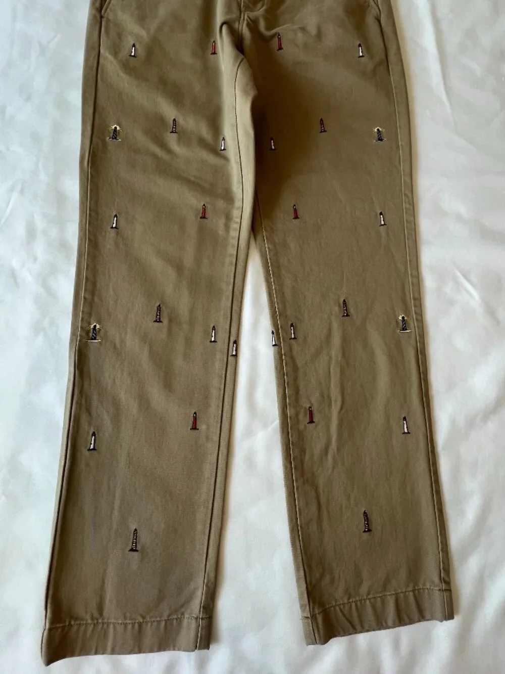 J Crew Mens 770 Straight Chinos Embroidered Lighthouses 32 X 32 100% Cotton - Picture 4 of 14